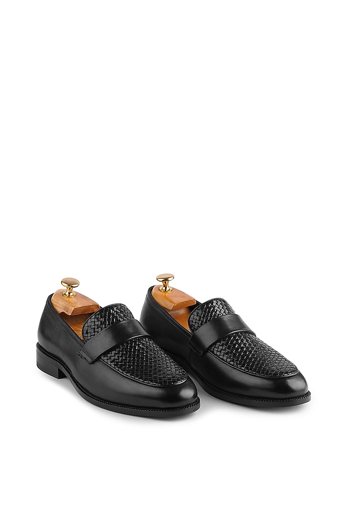 Black Supple Leather Handwoven Loafers by Cordwainers