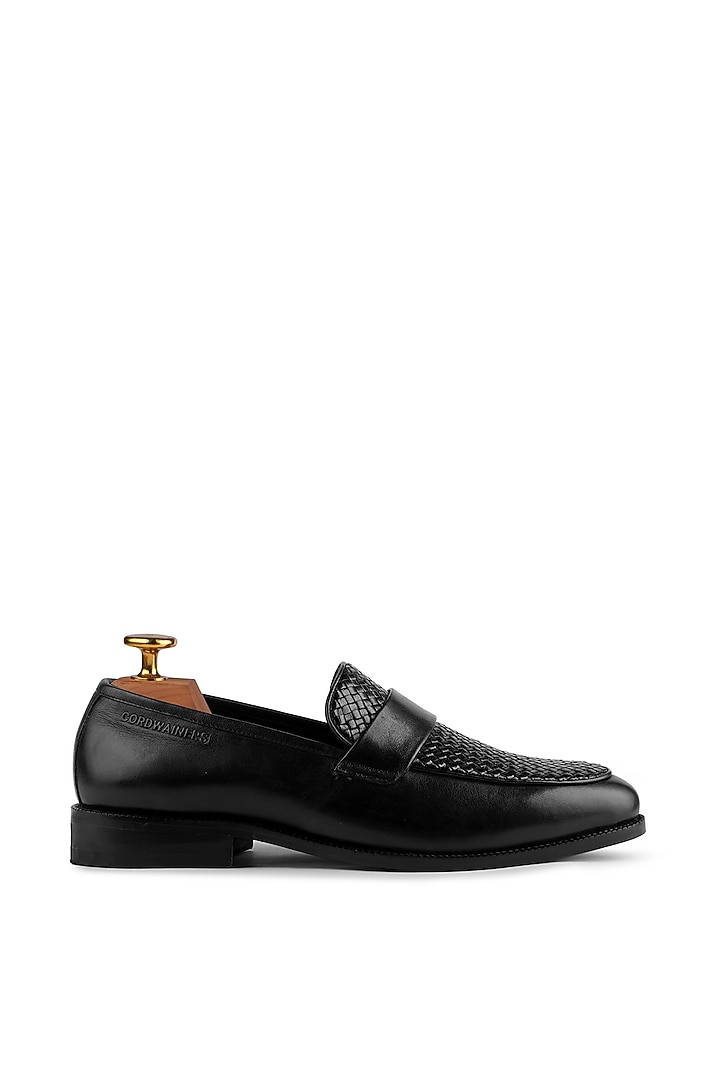 Black Supple Leather Handwoven Loafers by Cordwainers at Pernia's Pop Up Shop