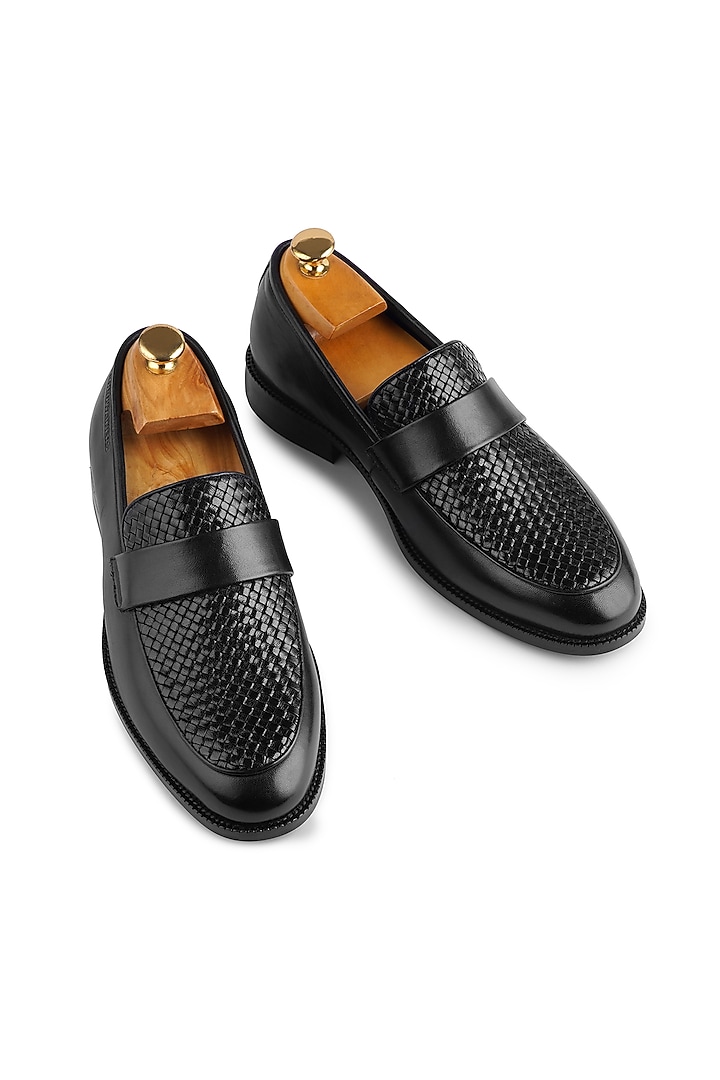Black Supple Leather Handwoven Loafers by Cordwainers at Pernia's Pop Up Shop