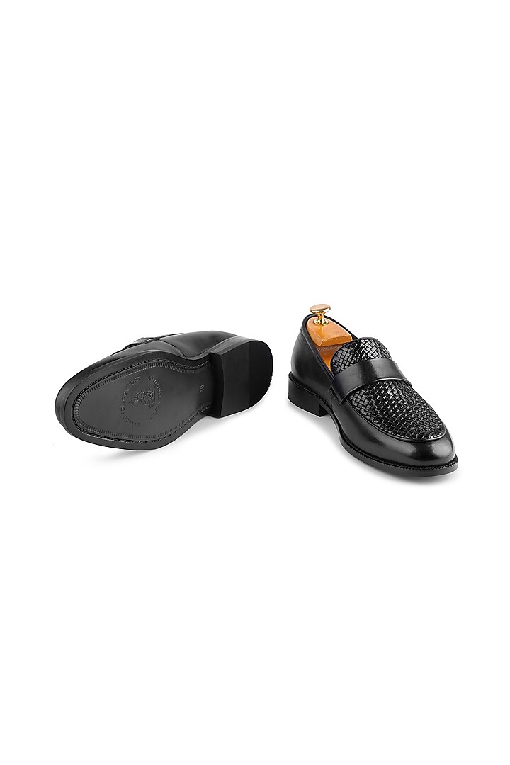 Black Supple Leather Handwoven Loafers by Cordwainers at Pernia's Pop Up Shop