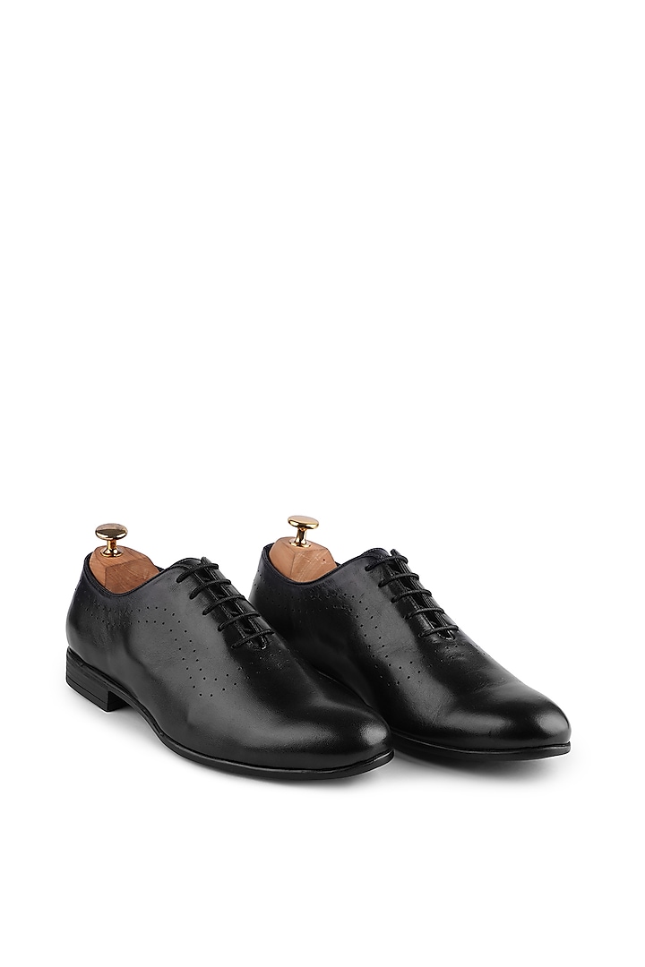 Black Leather Lace-Up Brogues by Cordwainers