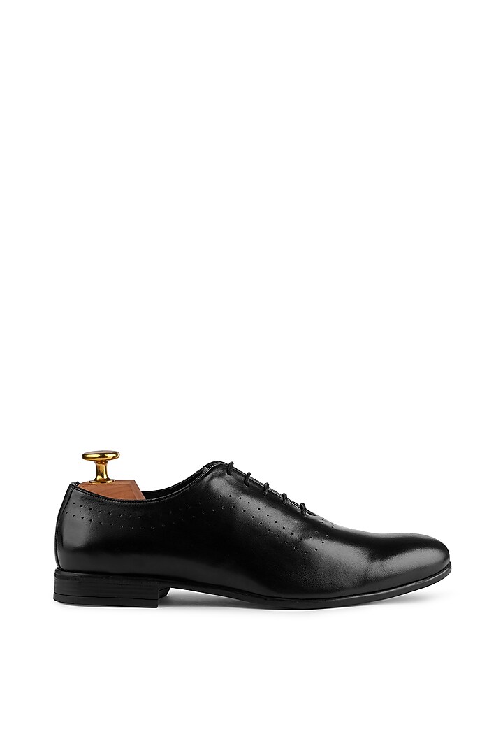 Black Leather Lace-Up Brogues by Cordwainers at Pernia's Pop Up Shop