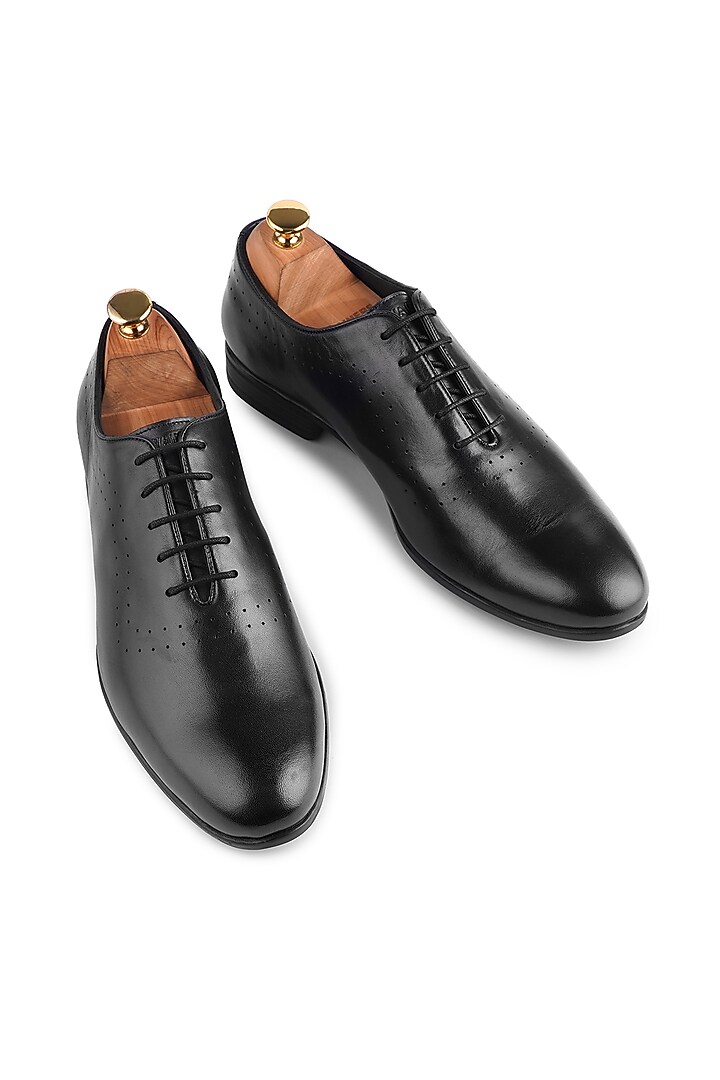Black Leather Lace-Up Brogues by Cordwainers at Pernia's Pop Up Shop