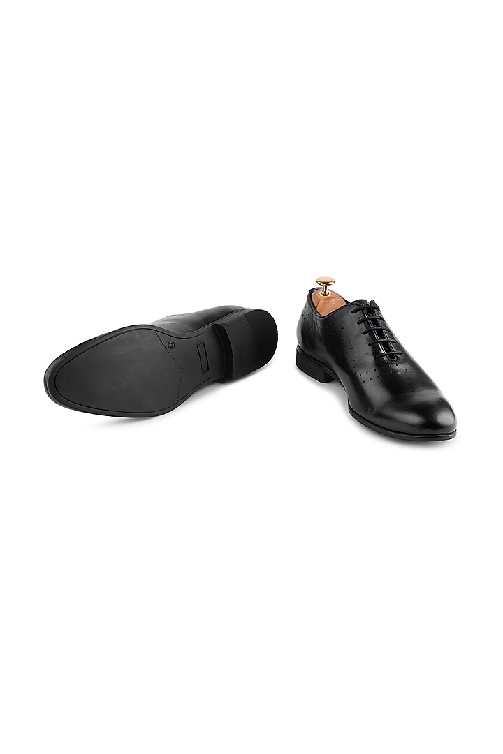 Black Leather Lace-Up Brogues by Cordwainers at Pernia's Pop Up Shop