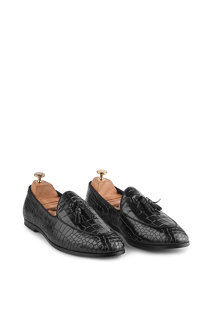 Black Premium Crocodile Leather Loafers by Cordwainers