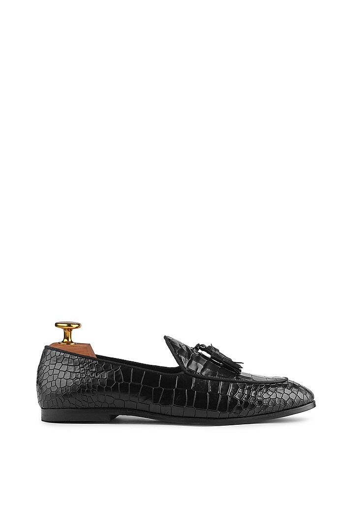 Black Premium Crocodile Leather Loafers by Cordwainers at Pernia's Pop Up Shop