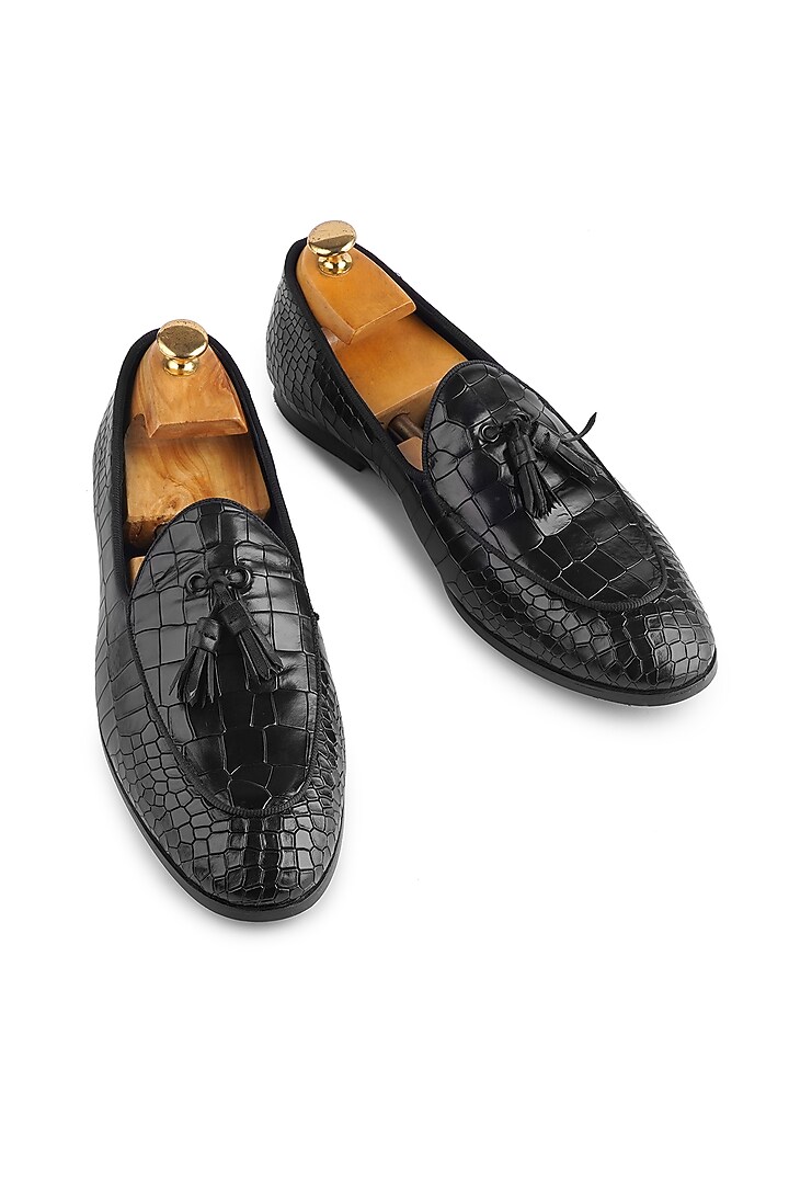 Black Premium Crocodile Leather Loafers by Cordwainers at Pernia's Pop Up Shop