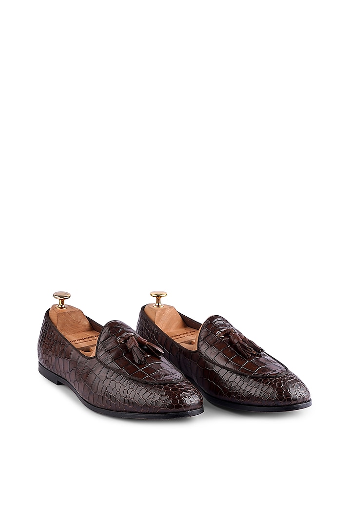 Brown Premium Crocodile Leather Loafers by Cordwainers