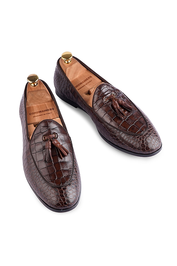 Brown Premium Crocodile Leather Loafers by Cordwainers at Pernia's Pop Up Shop