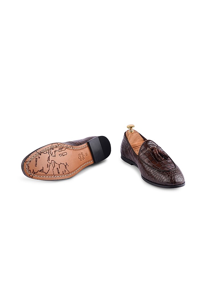 Brown Premium Crocodile Leather Loafers by Cordwainers at Pernia's Pop Up Shop