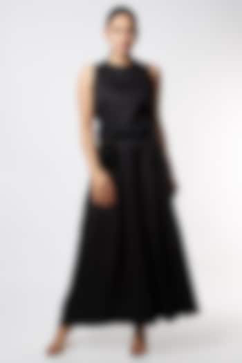 Black Pleated Jumpsuit With Belt by Corpora Studio