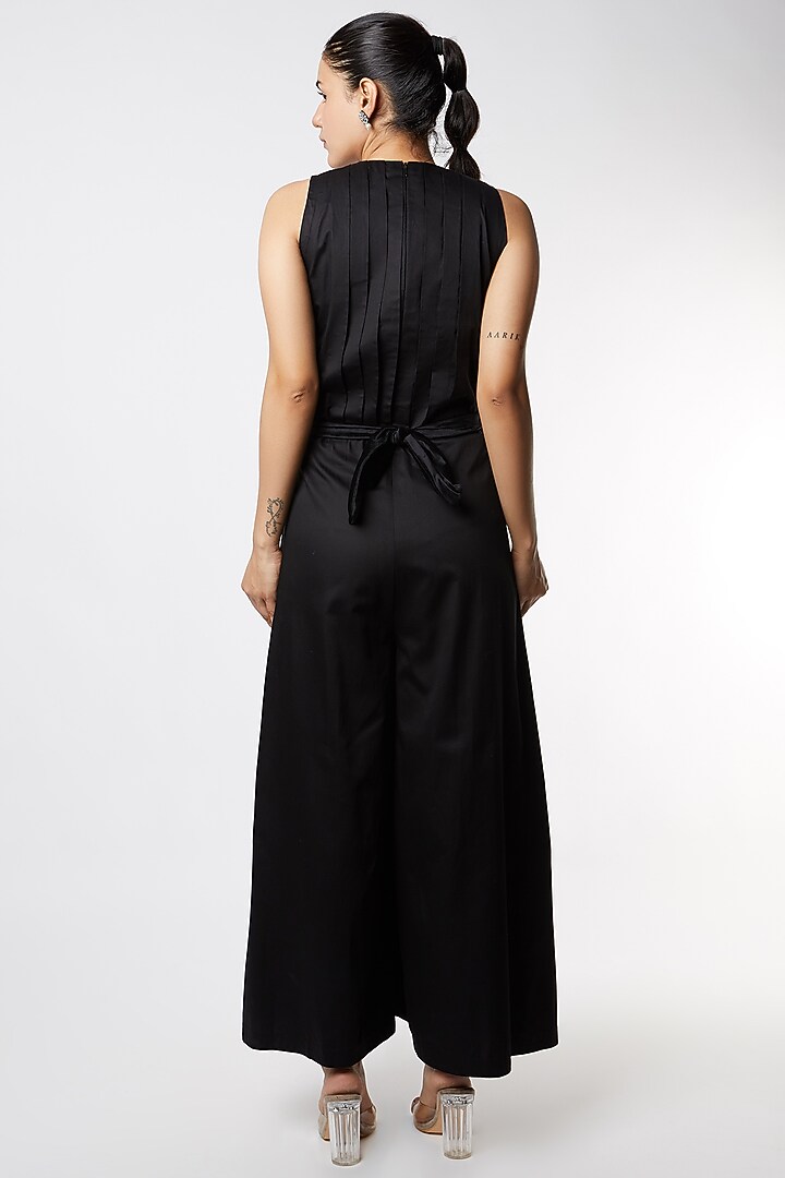 Black Pleated Jumpsuit With Belt by Corpora Studio at Pernia's Pop Up Shop