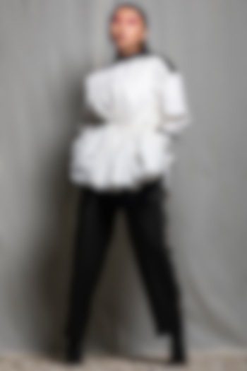 White Pleated Top With Drawstrings by Corpora Studio at Pernia's Pop Up Shop