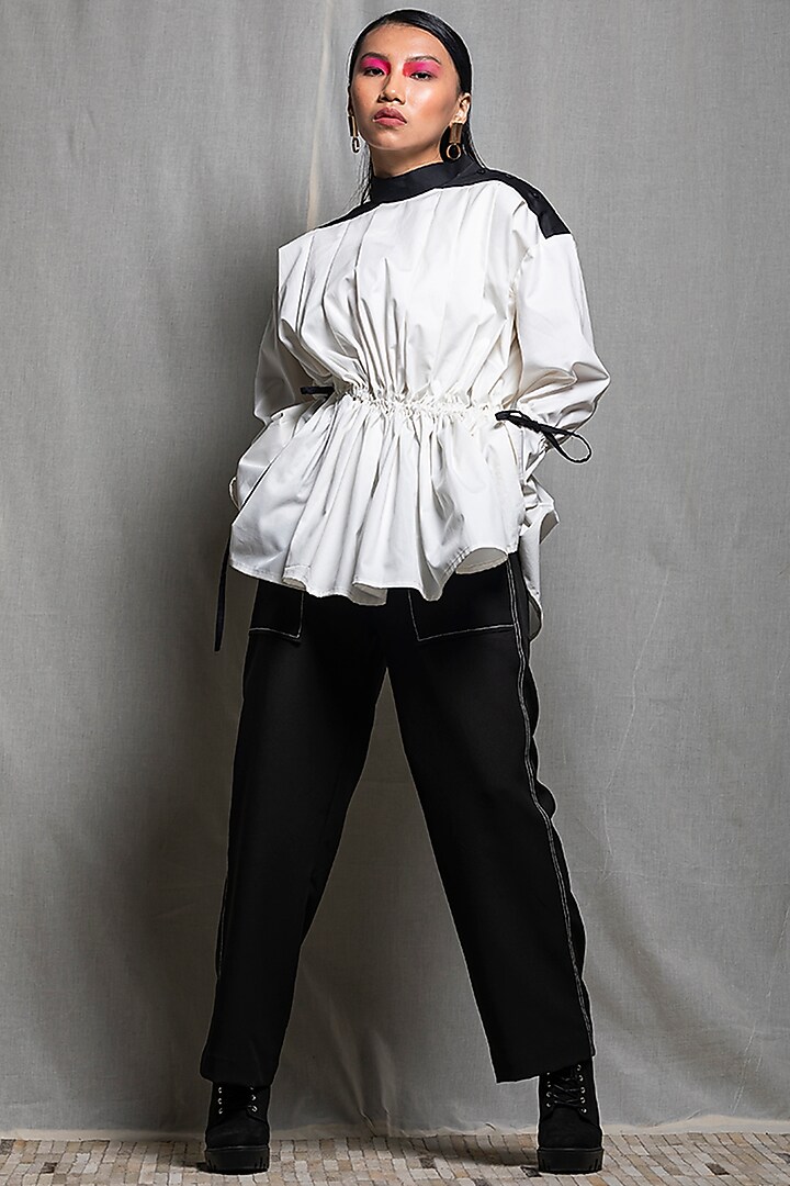White Pleated Top With Drawstrings by Corpora Studio at Pernia's Pop Up Shop