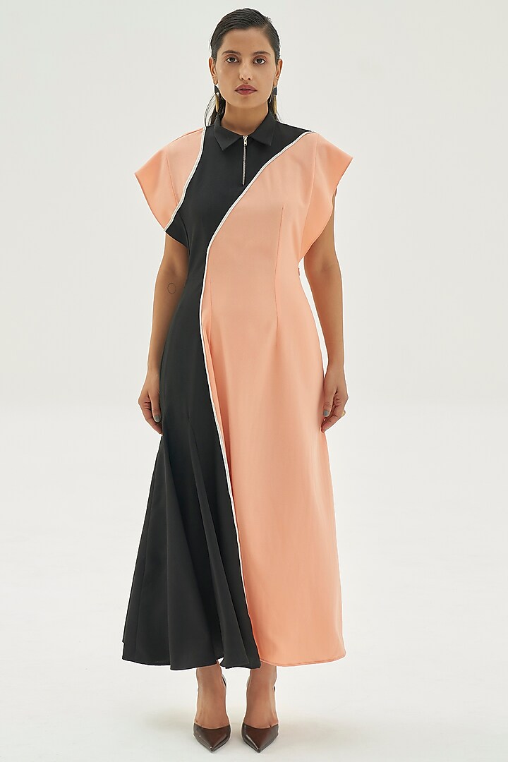 Black & Peach Color Blocked Dress by Corpora Studio