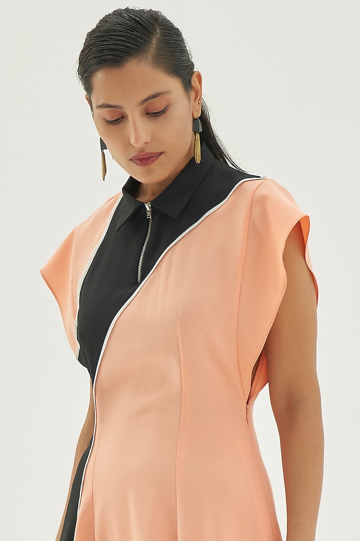 Black & Peach Color Blocked Summer Dress by Corpora Studio at Pernia's Pop Up Shop