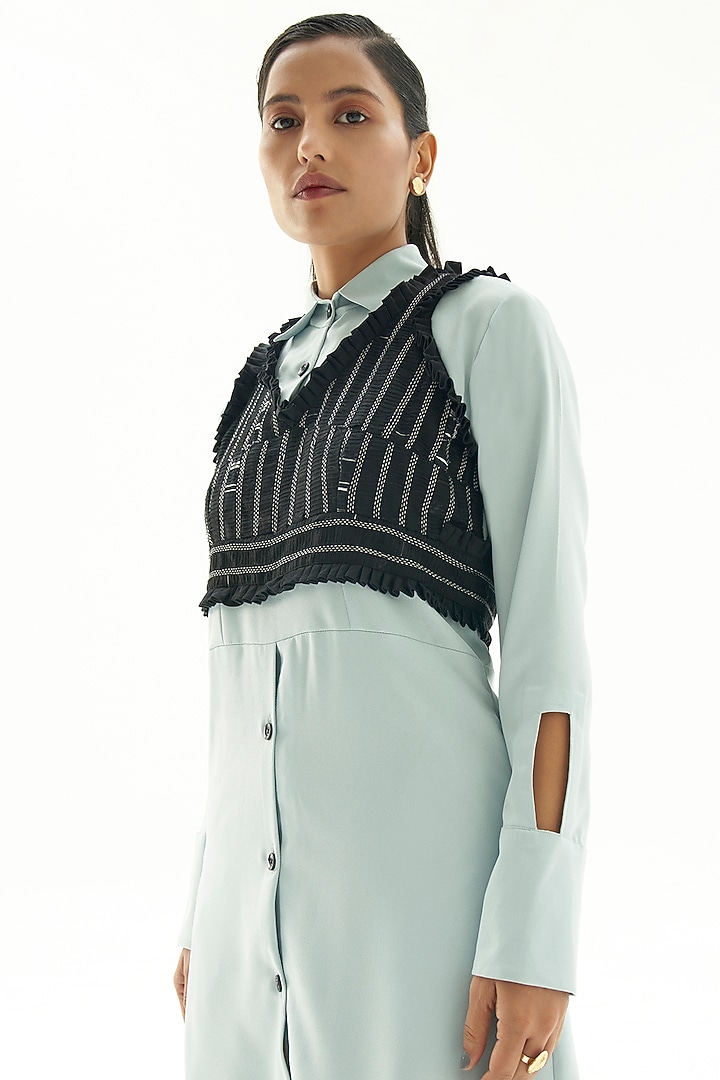 Powder Blue & Black Bustier Summer Dress by Corpora Studio at Pernia's Pop Up Shop