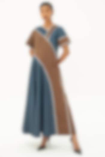 Dusty Blue & Brown Color Blocked Dress by Corpora Studio
