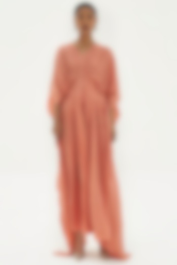 Pastel Peach Pleated Kaftan by Corpora Studio at Pernia's Pop Up Shop