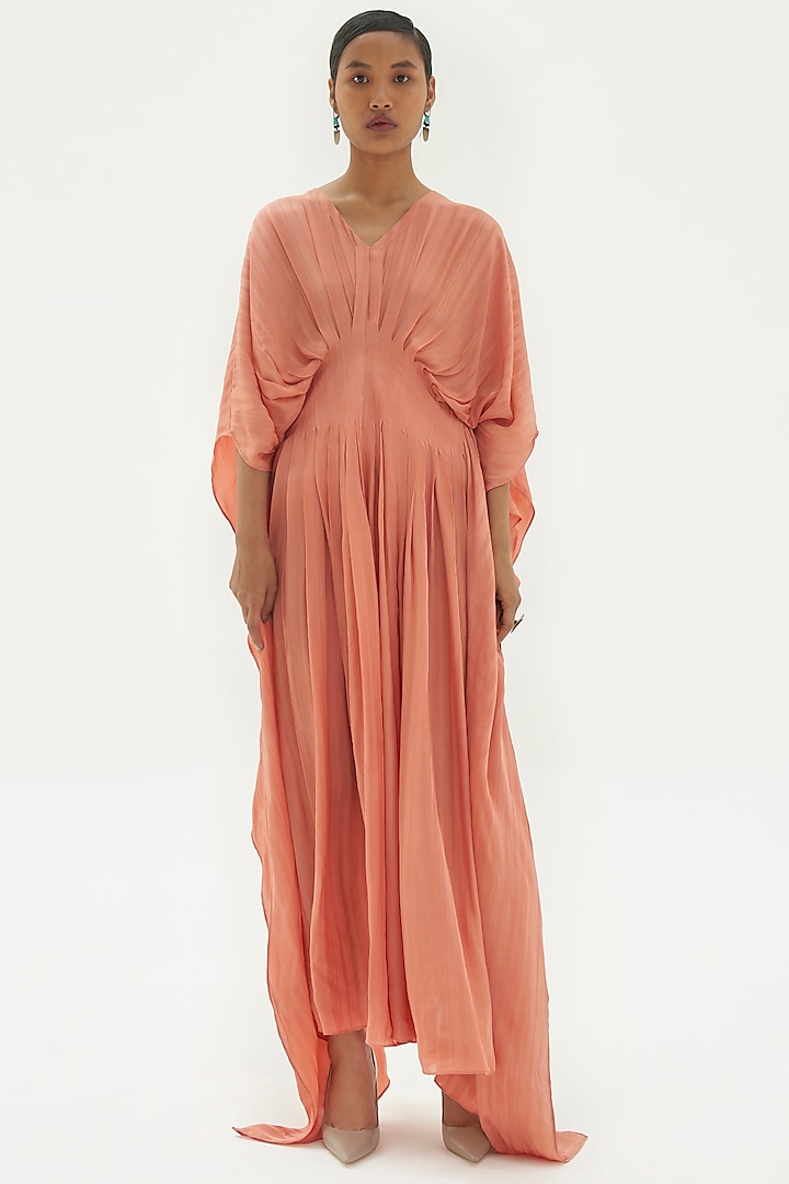 Pastel Peach Pleated Kaftan by Corpora Studio at Pernia's Pop Up Shop