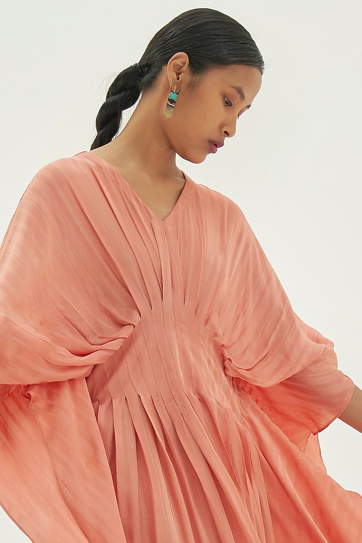 Pastel Peach Pleated Kaftan by Corpora Studio at Pernia's Pop Up Shop