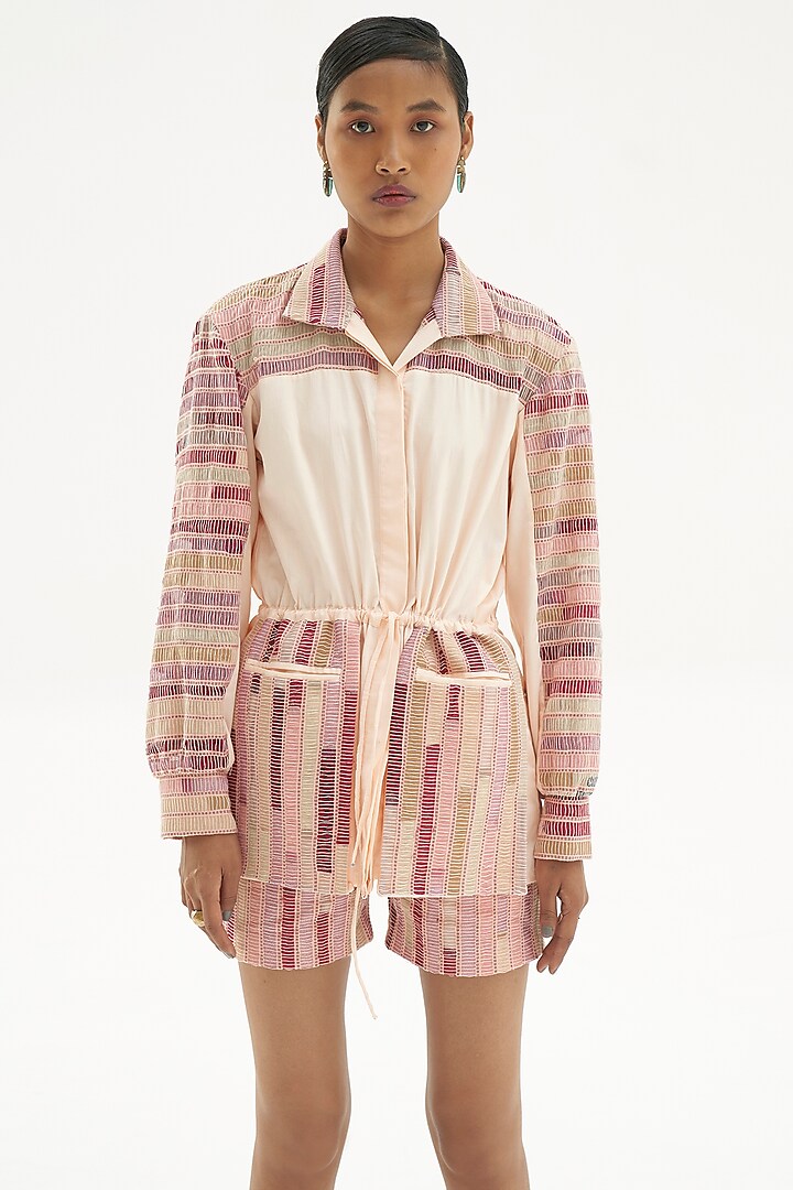 Light Pink Handwoven Cotton Co-Ord Set by Corpora Studio at Pernia's Pop Up Shop