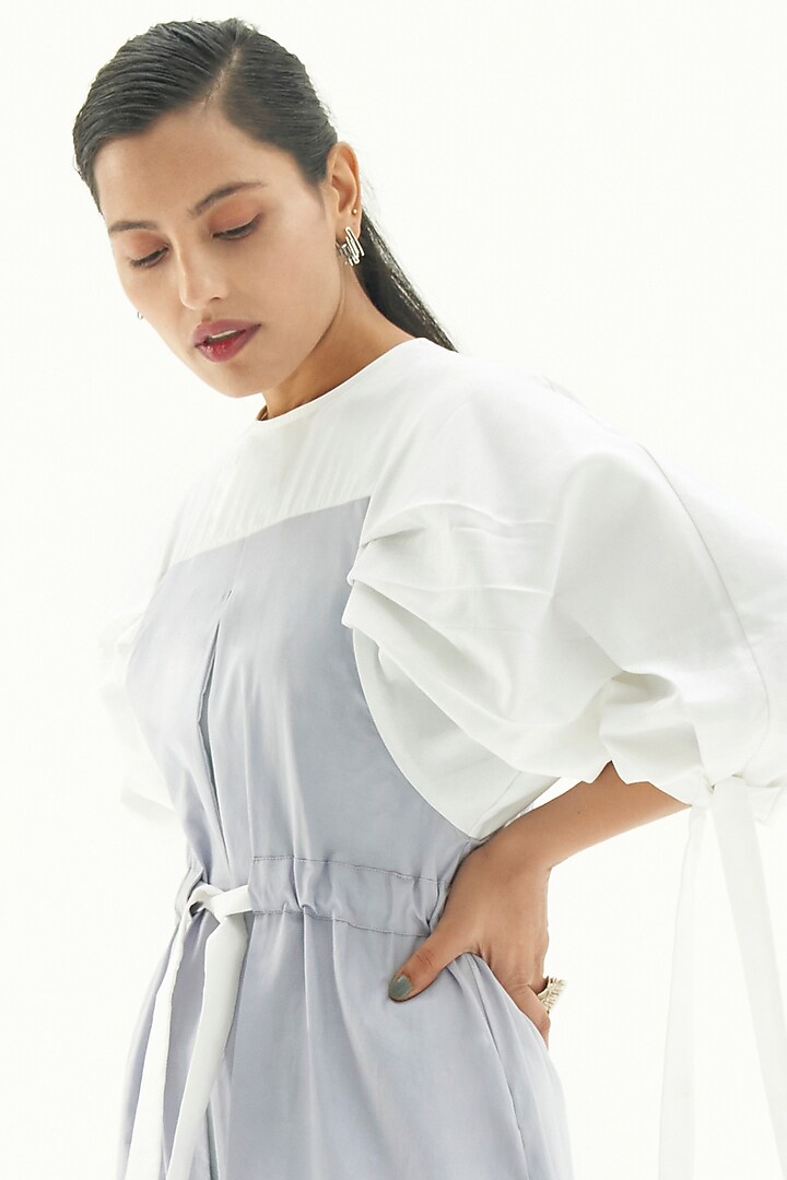 White Color Blocked Summer Dress by Corpora Studio at Pernia's Pop Up Shop