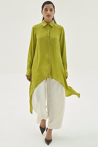 Green Striped Long Shirt by Corpora Studio