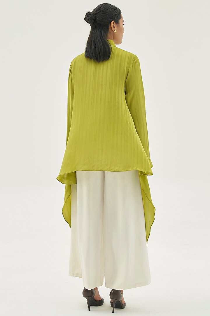 Green Striped Long Shirt by Corpora Studio at Pernia's Pop Up Shop