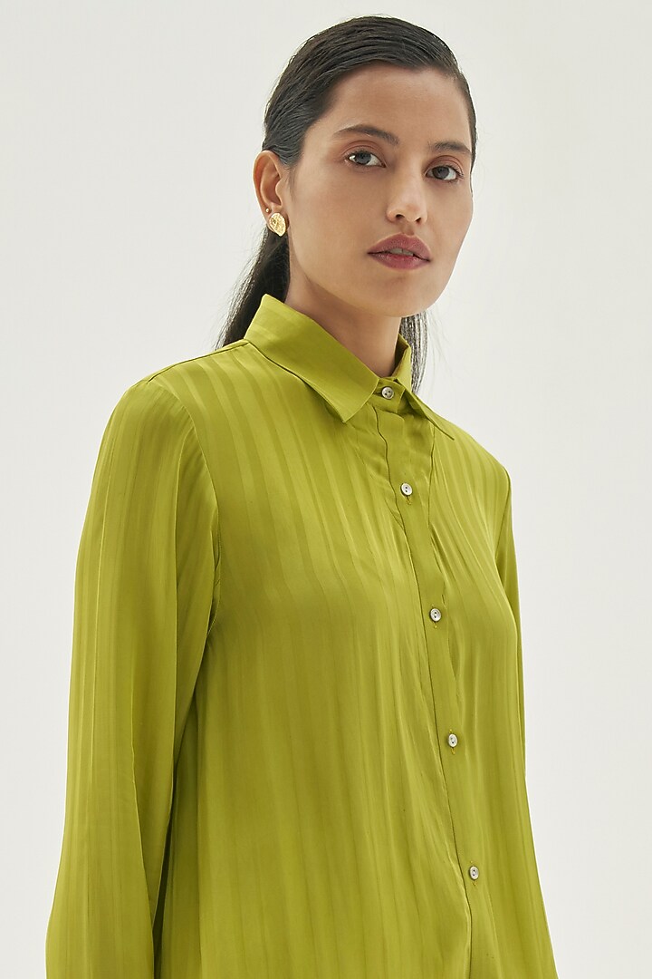 Green Striped Long Shirt by Corpora Studio at Pernia's Pop Up Shop