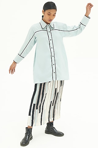 Powder Blue Pleated Shirt by Corpora Studio