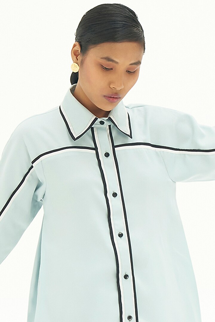Powder Blue Pleated Shirt by Corpora Studio at Pernia's Pop Up Shop