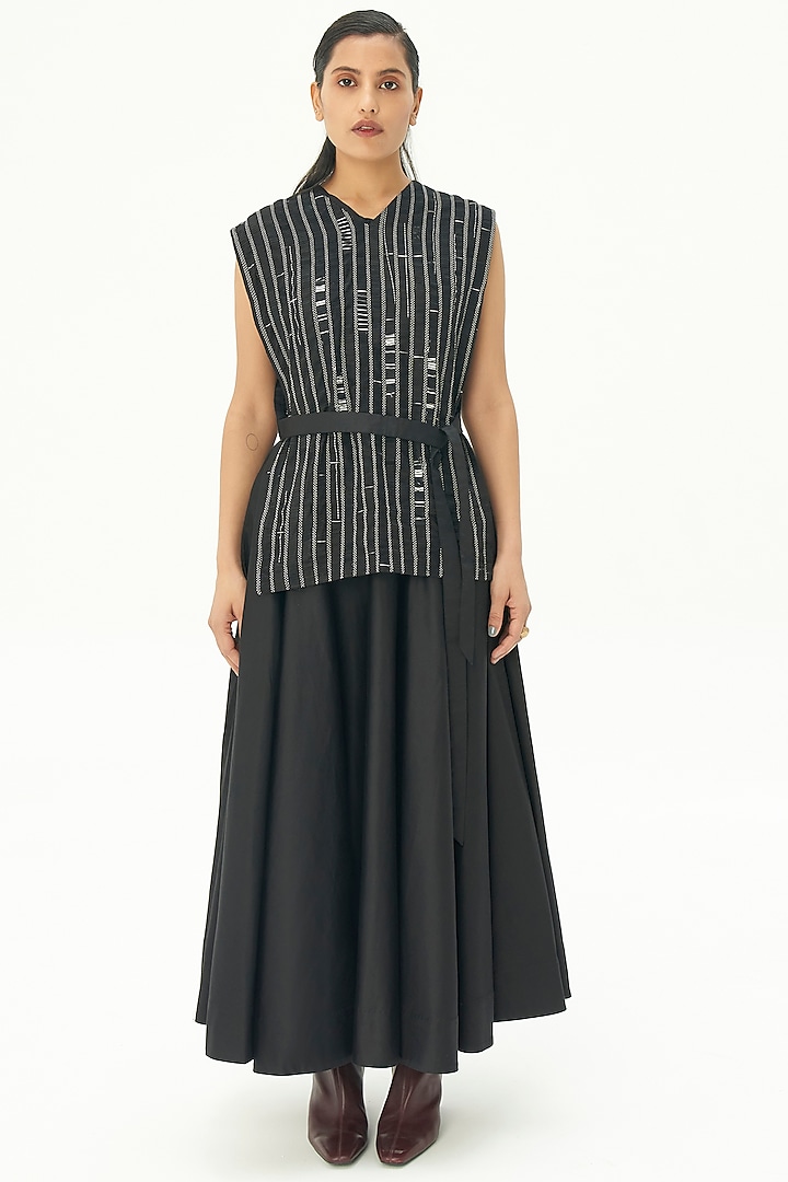 Black Handwoven Cotton Dress by Corpora Studio