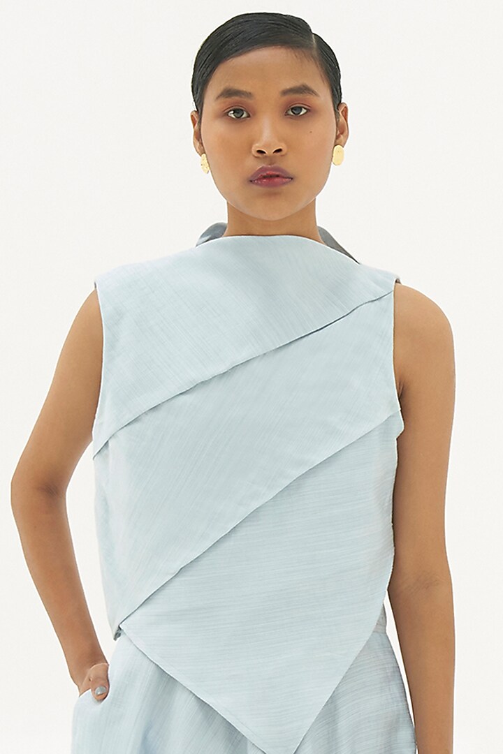 Powder Blue Flared Skirt Set by Corpora Studio at Pernia's Pop Up Shop
