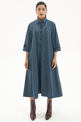Dusty Blue Cotton Shirt Dress by Corpora Studio