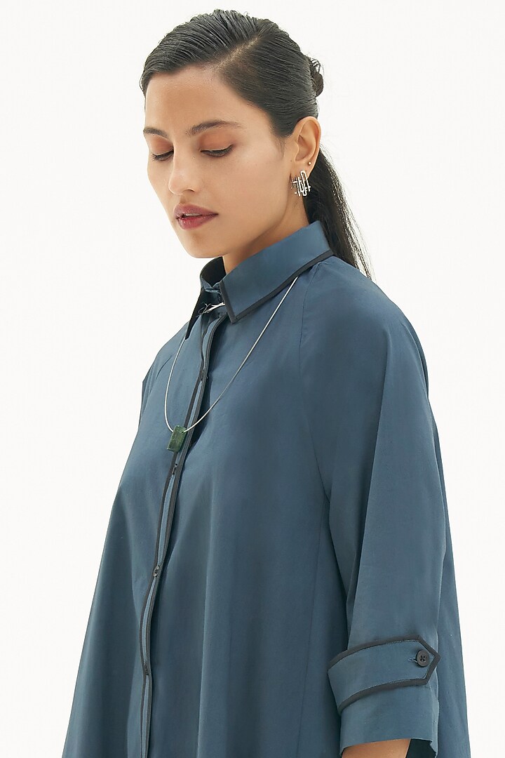 Dusty Blue Cotton Summer Shirt Dress by Corpora Studio at Pernia's Pop Up Shop