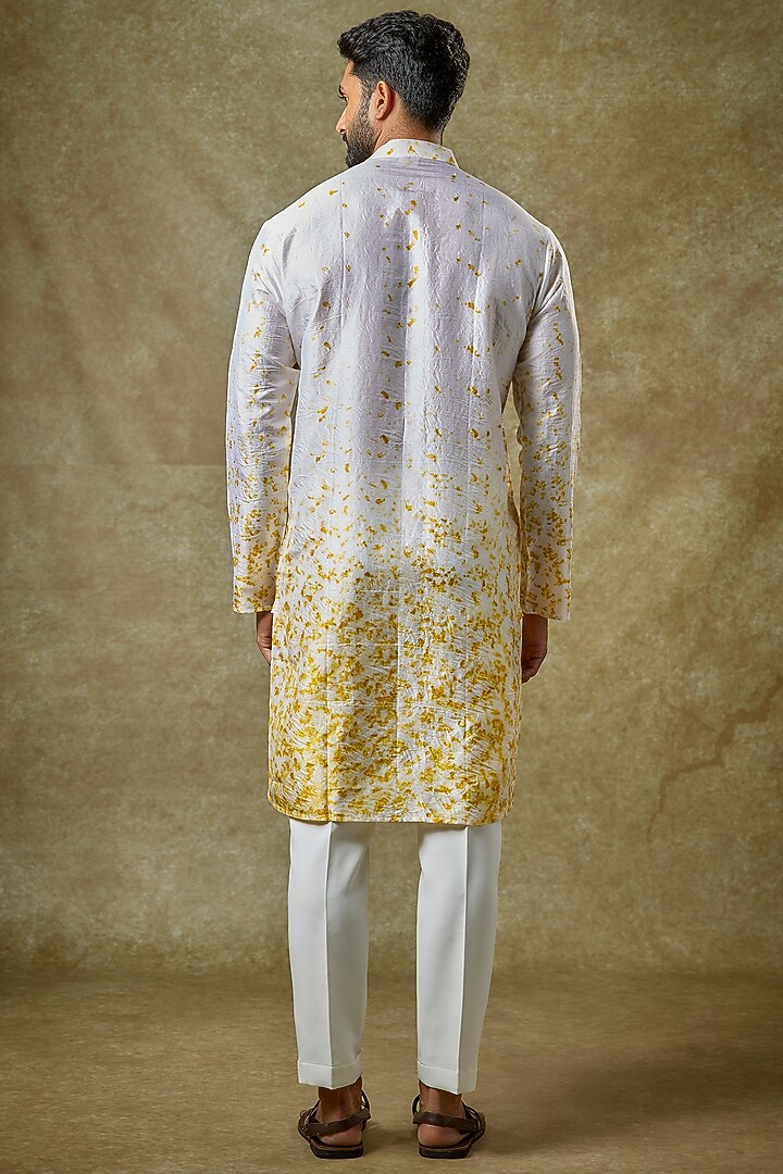 Yellow Mulberry Silk Printed Kurta by Coral by Seema Men at Pernia's Pop Up Shop