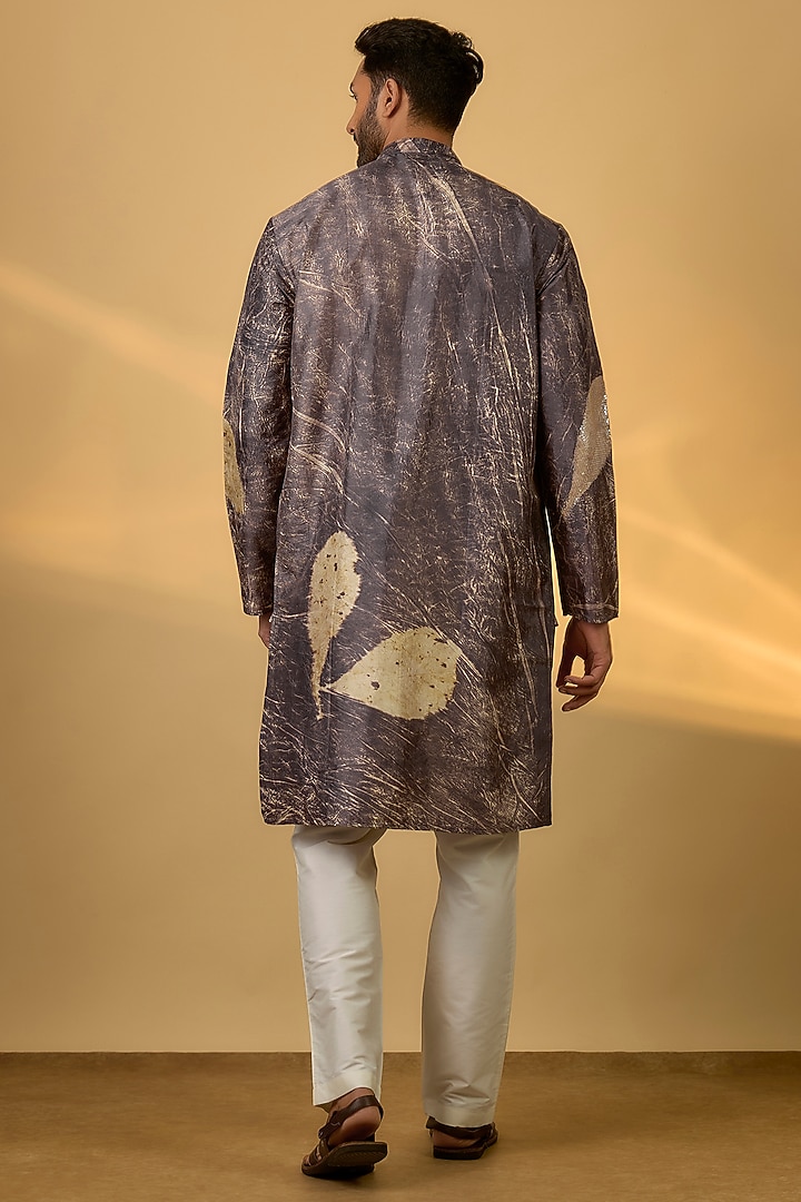 Grey Mulberry Silk Printed Kurta by Coral by Seema Men at Pernia's Pop Up Shop