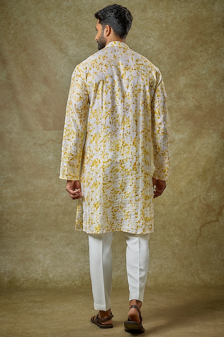 Yellow Mulberry Silk Printed Kurta by Coral by Seema Men at Pernia's Pop Up Shop