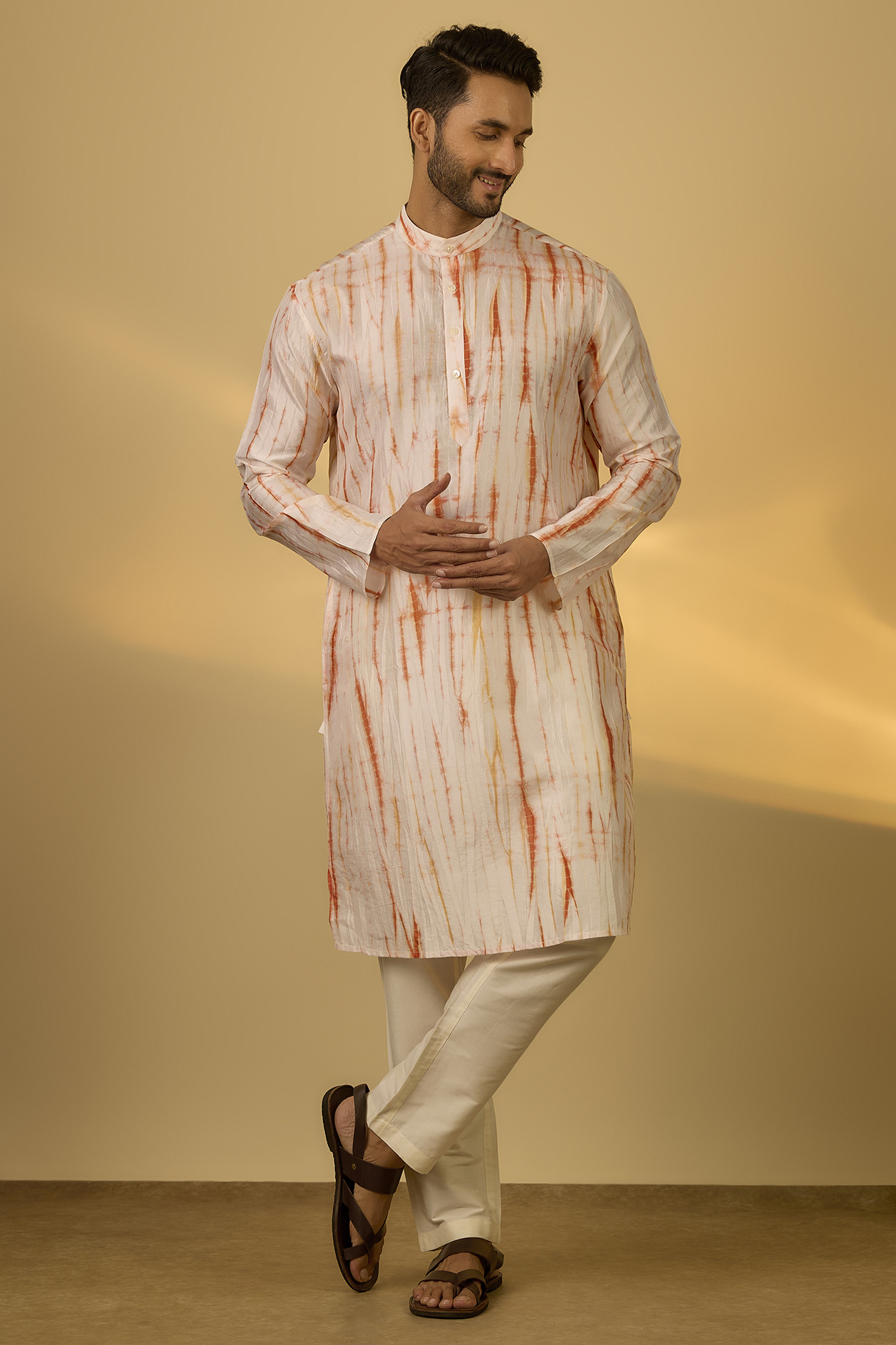 White Mulberry Silk Printed Kurta by Coral by Seema Men