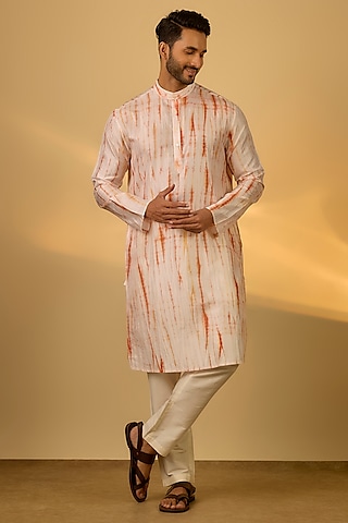 White Mulberry Silk Printed Kurta by Coral by Seema Men