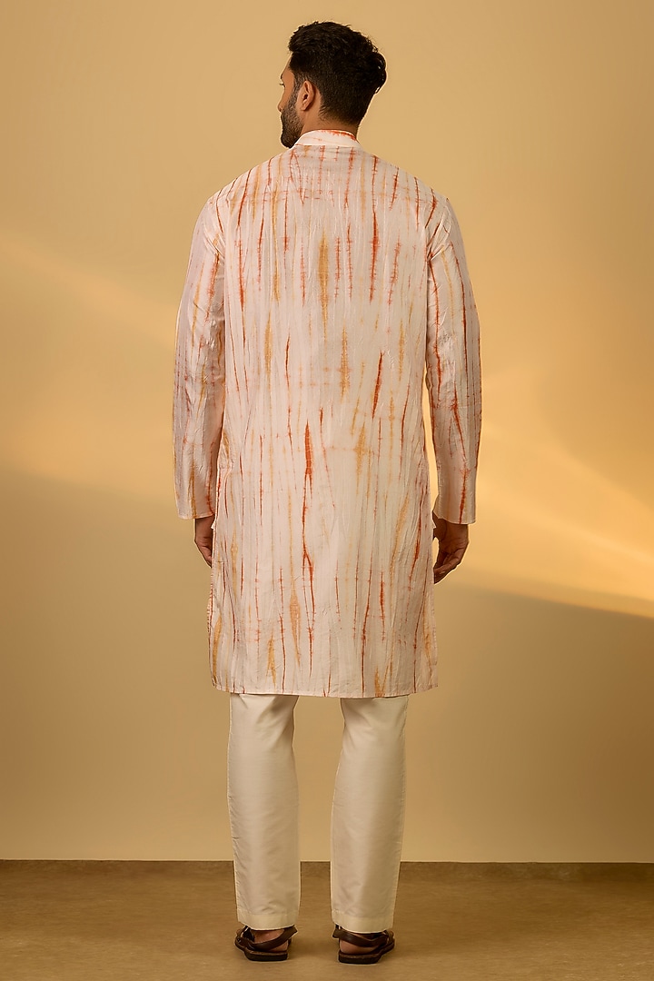 White Mulberry Silk Printed Kurta by Coral by Seema Men at Pernia's Pop Up Shop