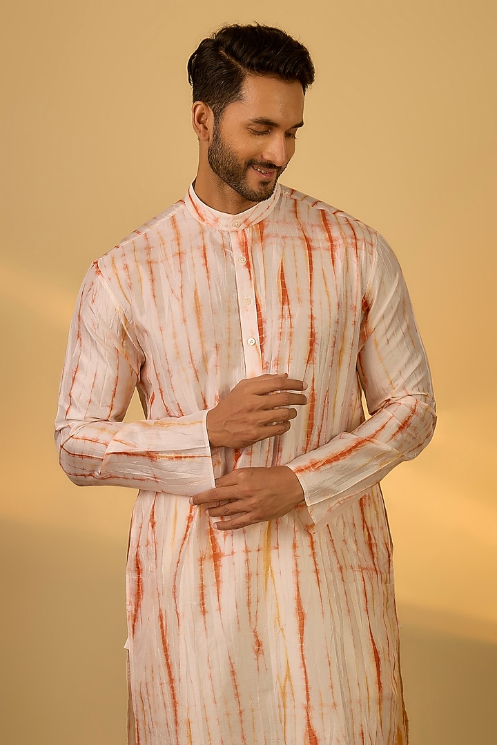 White Mulberry Silk Printed Kurta by Coral by Seema Men at Pernia's Pop Up Shop