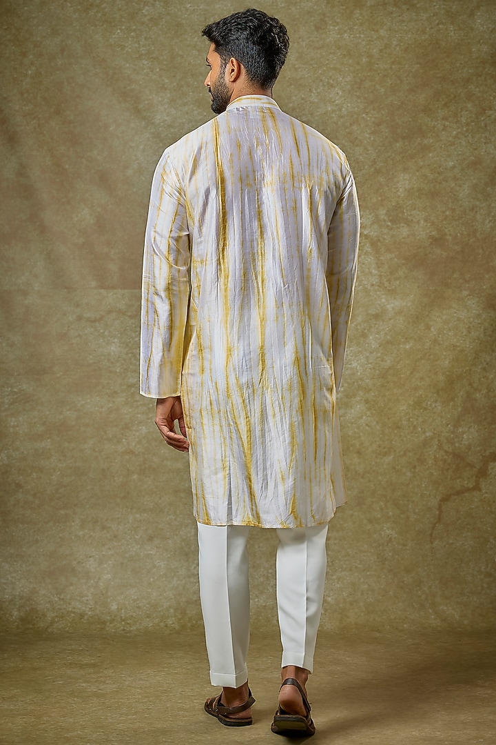 Yellow Mulberry Silk Printed Kurta by Coral by Seema Men at Pernia's Pop Up Shop
