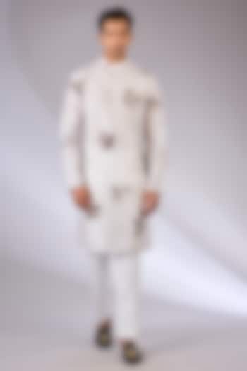 White Mulberry Silk Printed Kurta by Coral by Seema Men