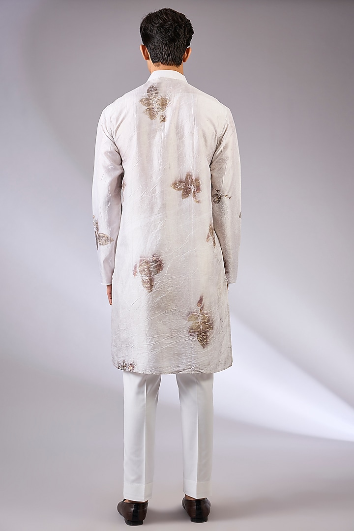 White Mulberry Silk Printed Kurta by Coral by Seema Men at Pernia's Pop Up Shop