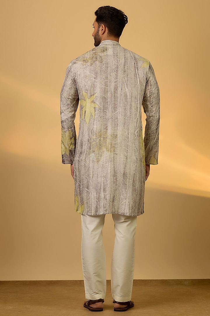Grey Mulberry Silk Printed Kurta by Coral by Seema Men at Pernia's Pop Up Shop