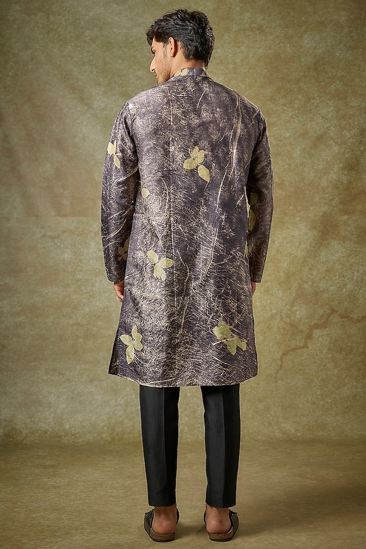 Grey Mulberry Silk Printed Kurta by Coral by Seema Men at Pernia's Pop Up Shop
