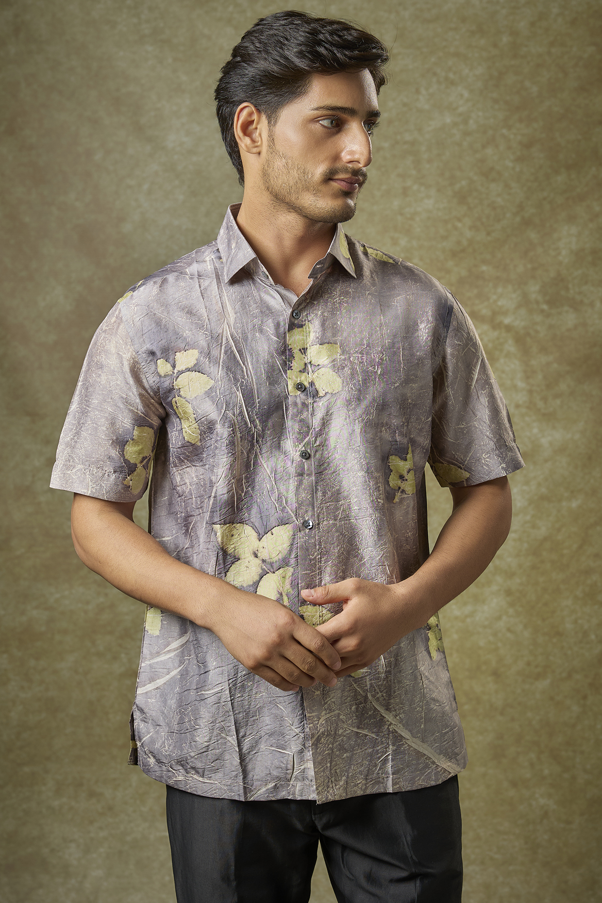 Grey Mulberry Silk Shirt by Coral by Seema Men