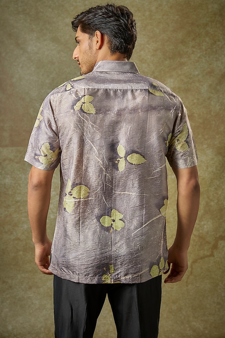 Grey Mulberry Silk Party Wear Shirt by Coral by Seema Men at Pernia's Pop Up Shop